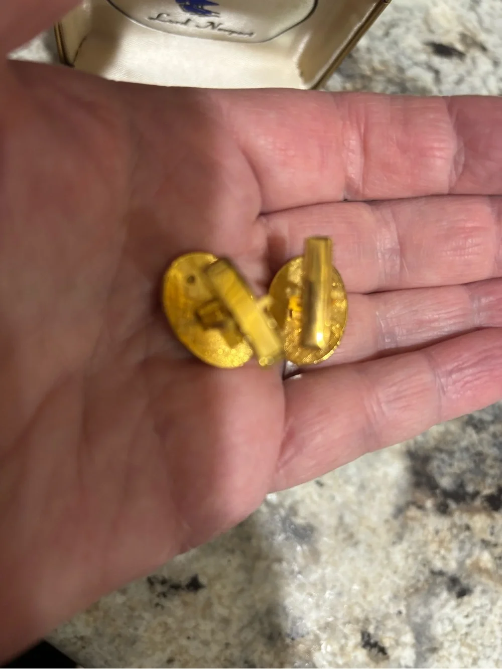 Source Unknown Gold-Tone Cufflinks with Dark Green Cabochons